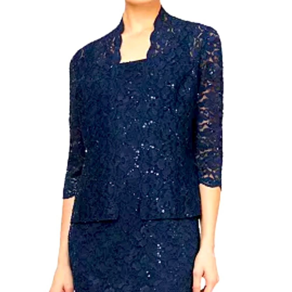 lace/sequin jacket/dress set-navy,evening sandals-navy-size7.5,dress & shoes$125